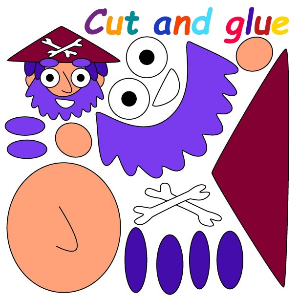 剪纸和胶水纸游戏与海盗矢量插图图片下载