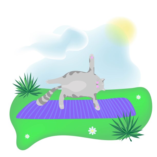 猫月在清新的空气中健身，在瑜伽垫上上课。图片下载