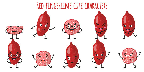 红色的手指酸橙水果可爱有趣的性格与不同的姿态和情绪。图片下载