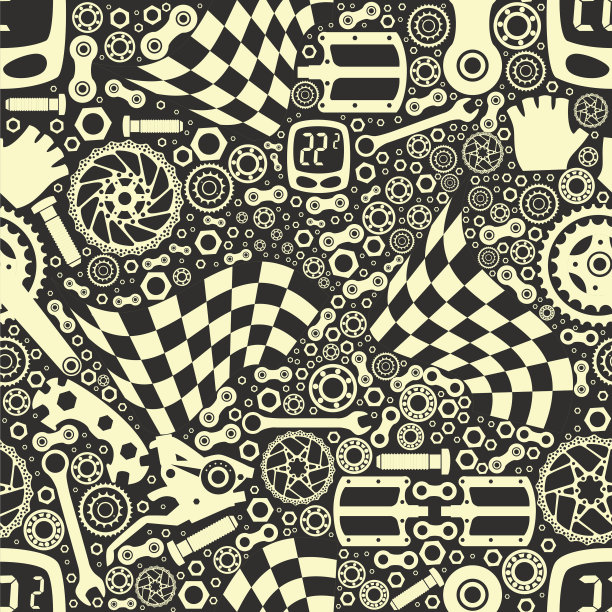 自行车。自行车零件无缝花纹。孤立的矢量图。图片下载