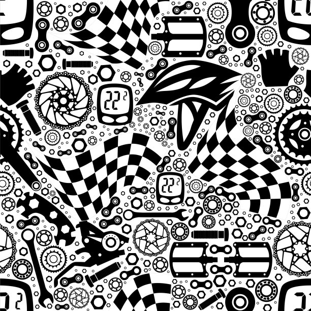 自行车。自行车零件无缝花纹。孤立的矢量图。图片下载