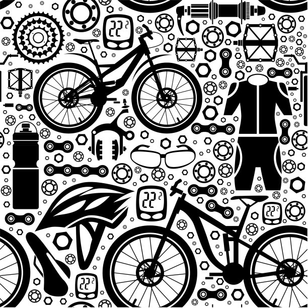 自行车。自行车零件无缝花纹。孤立的矢量图。图片下载