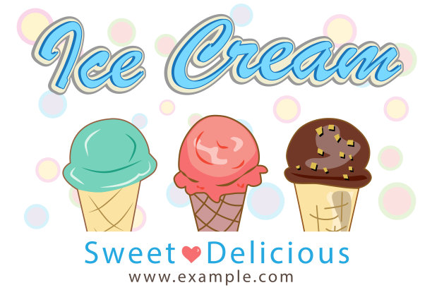 冰淇淋勺在华夫蛋卷中融化。矢量排印风格插图现代文字设计商店和产品上的标志。甜点菜单与食物夏季概念。图片下载