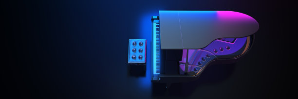 黑色背景下的三角钢琴。三维渲染图片下载