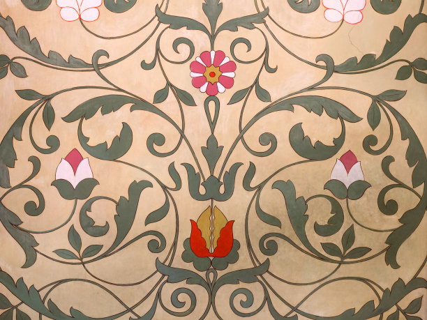 古老的花卉装饰壁画墙图片下载