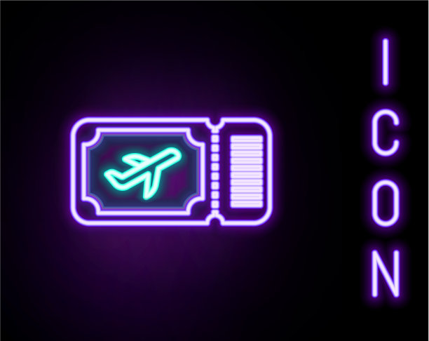 发光的霓虹灯线机票图标孤立上图片下载