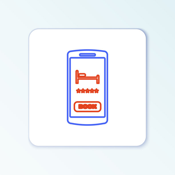 在线酒店预订图标孤立在白色线上图片下载