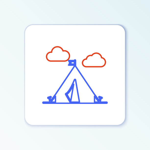 线旅游帐篷与国旗图标孤立在白色图片下载