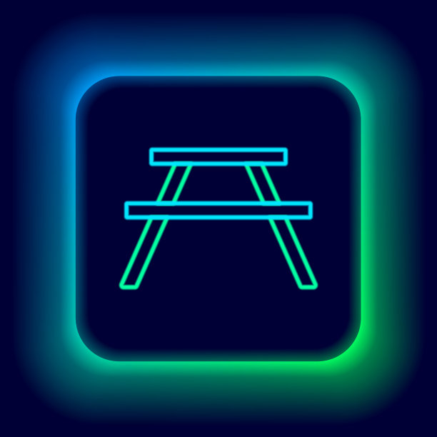 发光的霓虹灯排在餐桌上的长凳图片下载