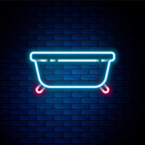 发光的霓虹灯线浴缸图标孤立在砖图片下载