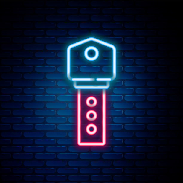 发光的霓虹灯线房子的钥匙图标孤立的砖图片下载