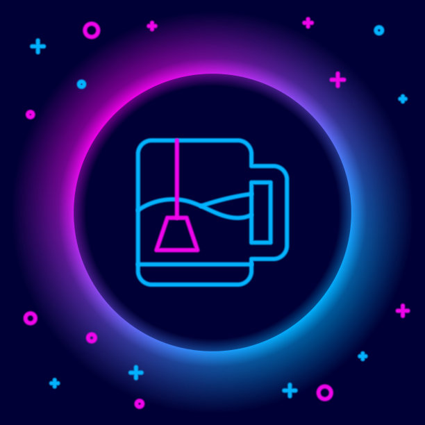 发光的霓虹灯线杯茶与茶包图标图片下载