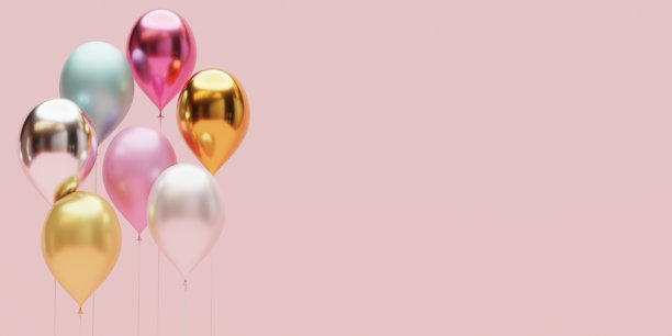 逼真的金属粉彩气球与复制空间装饰周年和派对的圣诞快乐，新年，情人节和生日的3d渲染技术。图片下载