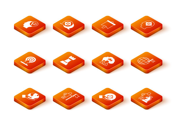 设置手持地球地球，人的旗帜，目标与箭，国际象棋，行星图标。向量图片下载