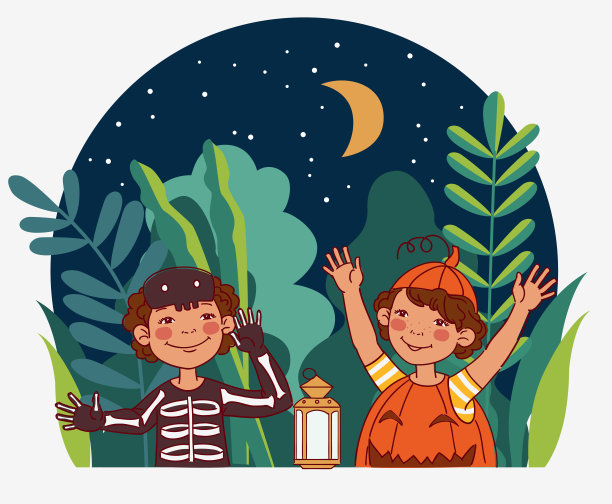 可爱的孩子们穿着狂欢节的服装。矢量图图片下载