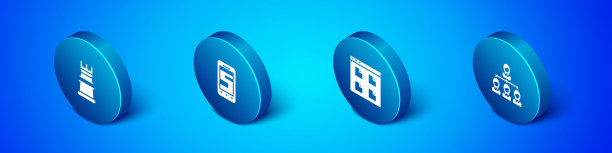 设置等距商业战略，浏览器文件，层次组织图和聊天信息的电话图标。向量图片下载