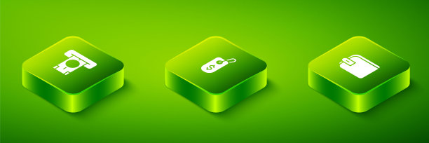 设置等距价格标签美元，钱包和ATM和钱的图标。向量图片下载