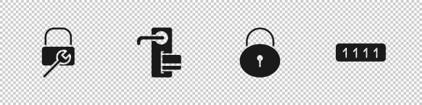 设置锁维修、数字门锁和密码保护图标。向量图片下载