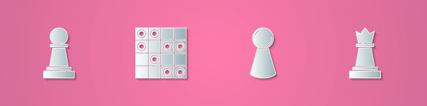 集剪纸国际象棋，棋盘游戏的跳棋，棋盘和图标的芯片。纸艺术风格。向量图片下载