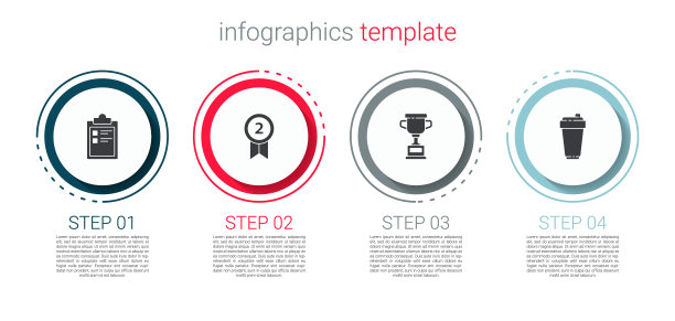 制定运动训练计划，奖章，奖杯和健身摇壶。业务信息模板。向量图片下载