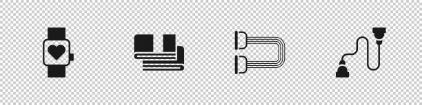 设置智能手表，毛巾栈，胸部扩展器和图标。向量图片下载