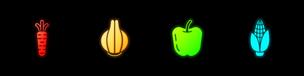 设置胡萝卜，洋葱，苹果和玉米图标。向量图片下载