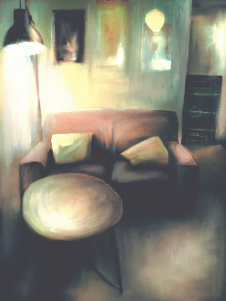 复古色彩的超现实主义房间插图，艺术品绘画图片下载