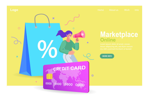 网上购物的概念。色彩鲜艳的纸购物袋在明亮的背景购物推车。男人拿着购物袋用手机。向量图片下载