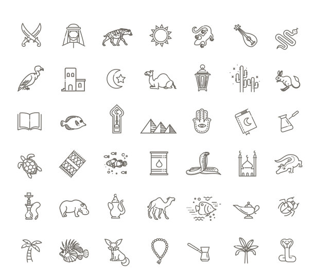 轮廓图标集向量平坦的伊斯兰集合图片下载