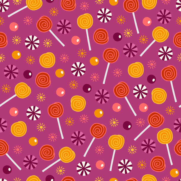 万圣节无缝模式与糖果和棒棒糖在紫色的背景图片下载