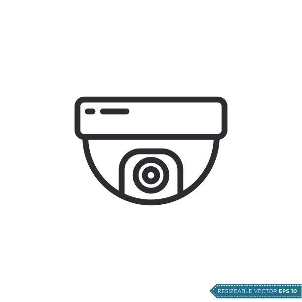 圆顶闭路电视，安全摄像机图标矢量模板插图设计图片下载
