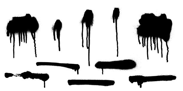 一套涂鸦喷雾横幅。矢量喷绘形状与污点图片下载