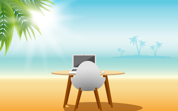 木制桌子和白色椅子上的笔记本电脑图片下载