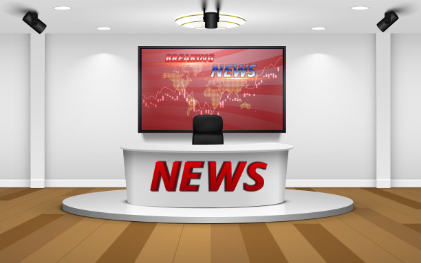led屏幕上有突发新闻的白色桌子图片下载
