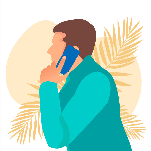 一个年轻的商人在打电话。手绘平面风格，矢量插图。用智能手机进行交流和交谈。图片下载