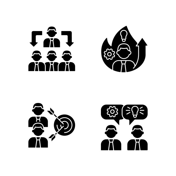 一起工作的黑色字形图标设置在空白图片下载