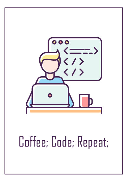 咖啡，代码，重复贺卡与彩色图标元素图片下载