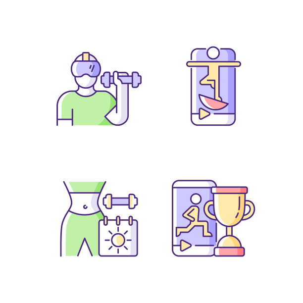 在线健身马拉松和挑战RGB颜色图标设置图片下载