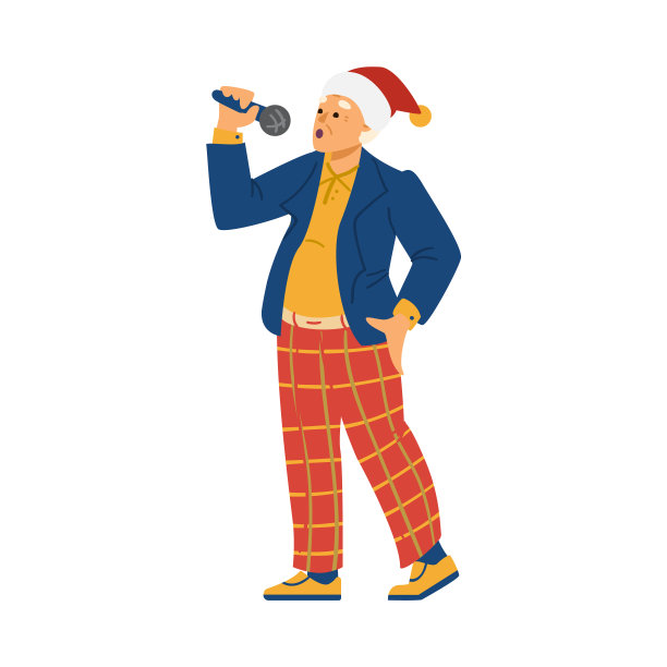 男子唱卡拉ok圣诞晚会，平面矢量插图孤立。图片下载