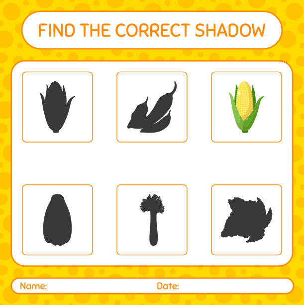 用玉米找到正确的阴影游戏。学龄前儿童的工作表，儿童活动表图片下载
