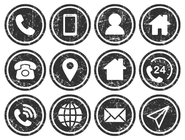 公司连接名片图标集。电话，名字，网站，地址，地点和邮件标志符号包。矢量插图形象。孤立在白色背景上。联系设计模板。图片下载