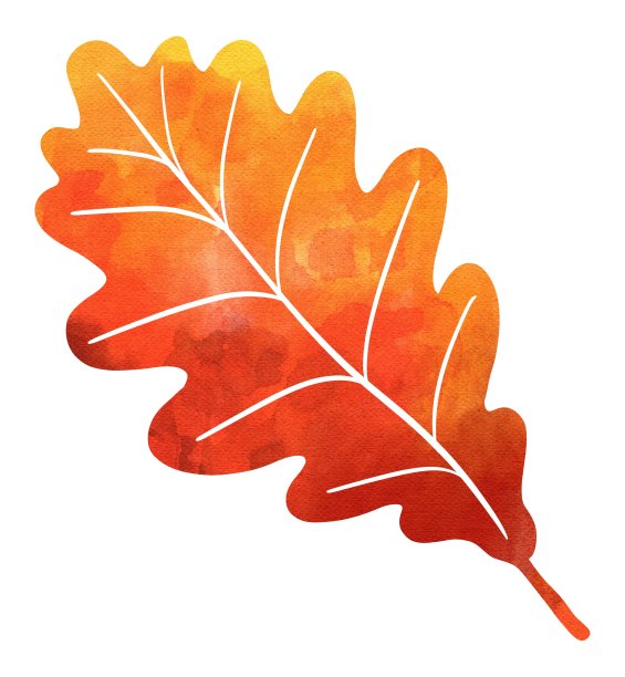 手绘水彩橙红黄秋天树叶的剪影。用于海报，卡片，打印，明信片，设计，传单，菜单，背景图片下载