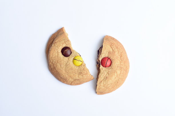 在白色背景上破碎的自制巧克力饼干的俯视图。图片下载