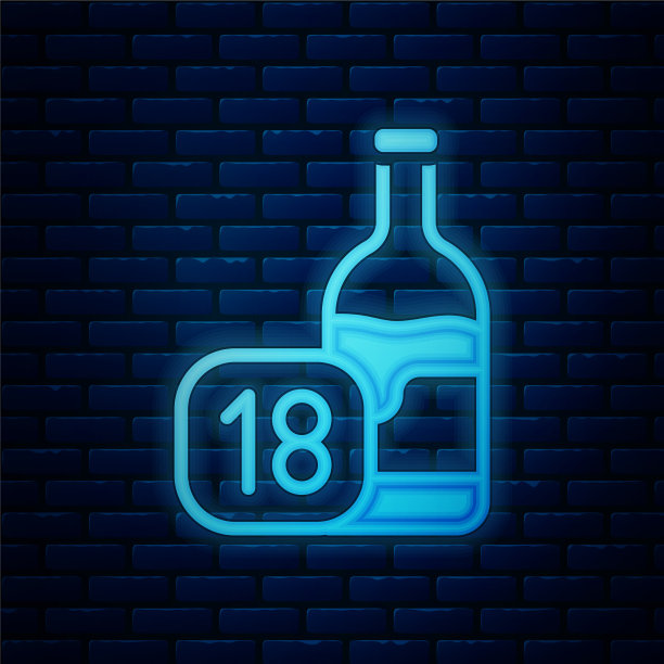发光的霓虹灯酒瓶图标孤立在砖图片下载