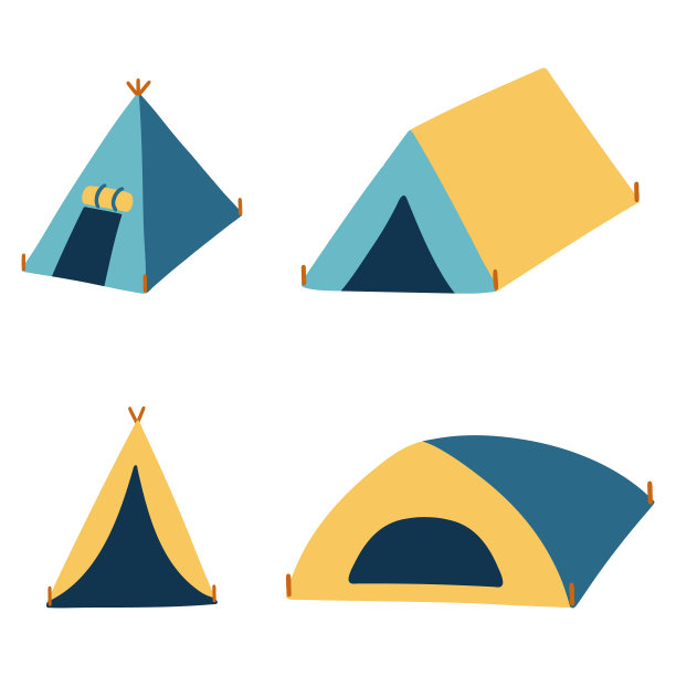 露营帐篷设置旅游物品孤立图片下载