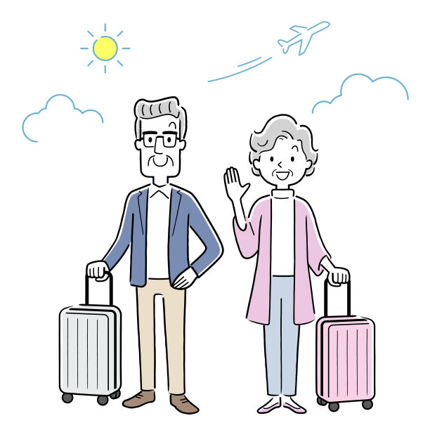 矢量插图材料:老年人，老年夫妇去旅行图片下载