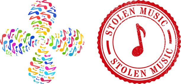 被盗音乐危难邮票和音乐音符明亮图片下载