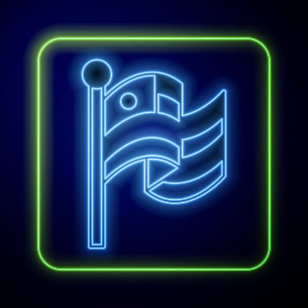 发光的霓虹灯美国国旗图标孤立在蓝色图片下载