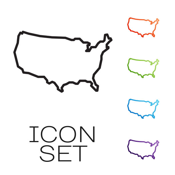 美国地图上的黑线图标被隔离在白色上图片下载