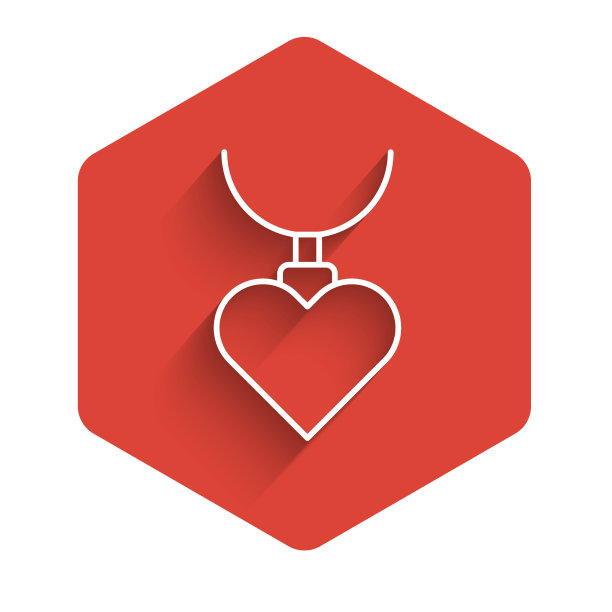 白线项链与心形吊坠图标图片下载